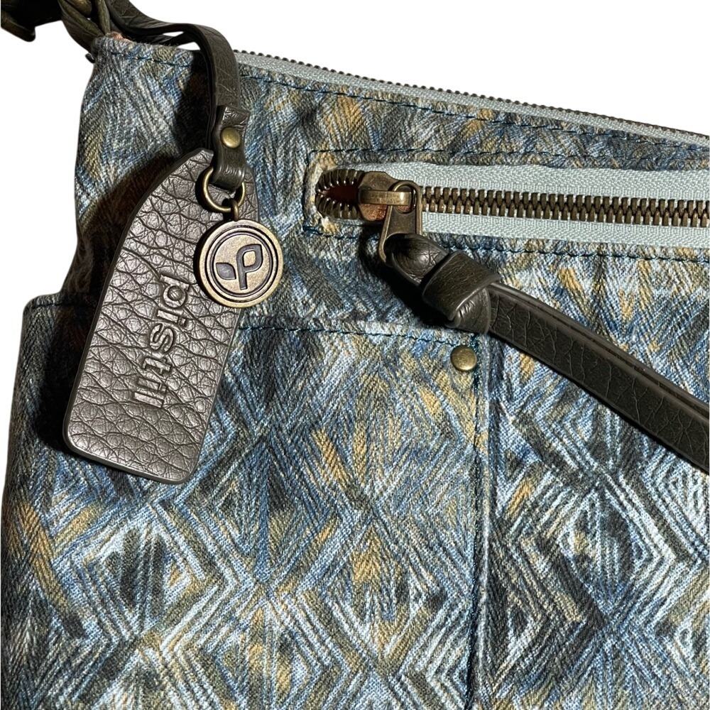 Pistil Crossbody Bag Purse Blue Geometric Leather Accent Adjustable Strap
